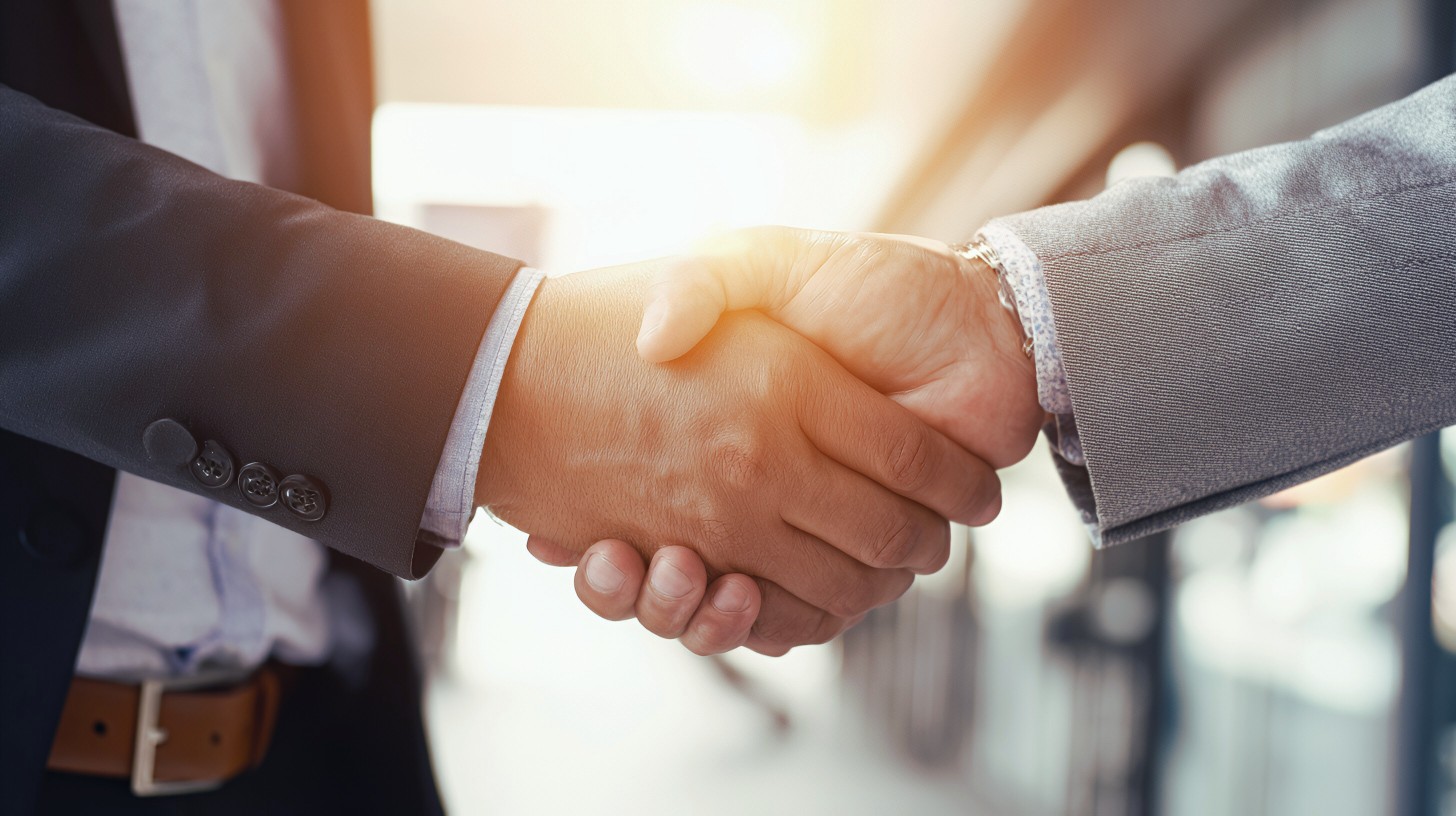 Geschäftsmann-Handshake für Teamarbeit – Geschäftsfusions- und Übernahmekonzept GmbH in Italien